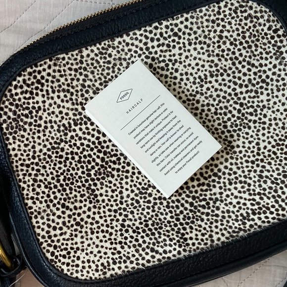 Fossil Black Elle Crossbody Bag Animal Print Cow Hide - Picture 11 of 11